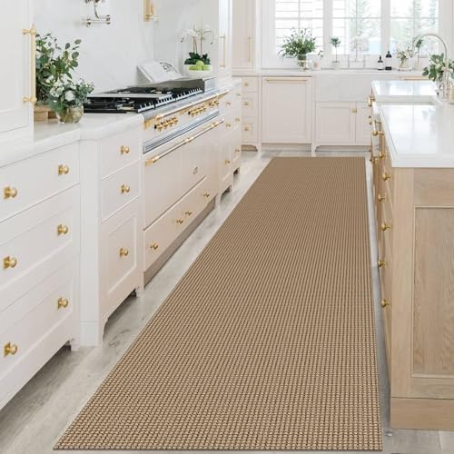 KOZYFLY Extra Long Runners for Hallways 3x14 ft Washable Kitchen Runner Non Slip Rubber Backed Hallway Rug Cotton Entryway Runner Rug Floor Carpet for Indoor Hall, Kitchen, Stair, Tan/Orange/Brown