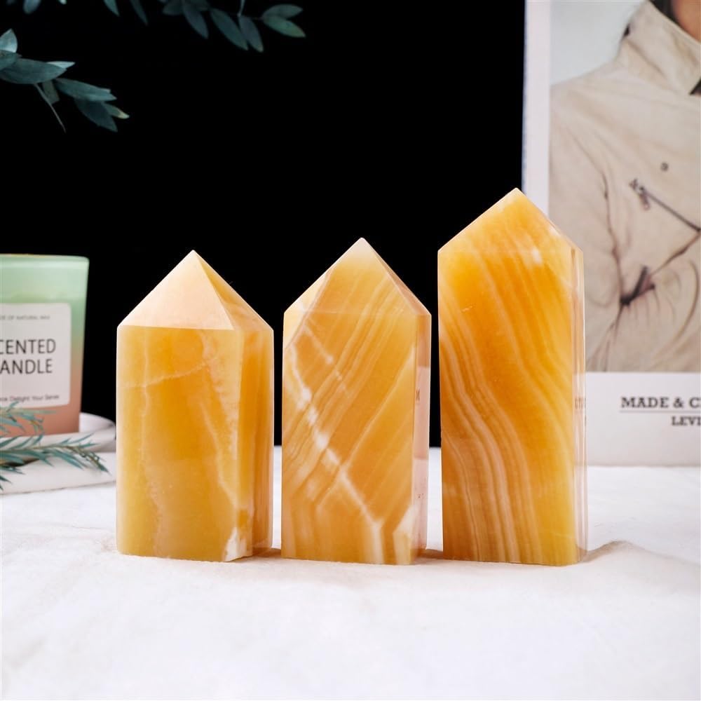 お買い得！！★FRFAMJSDF★Stone Yellow Jade Crystal Four Side Column Point Gemstone Quartz T