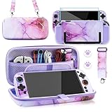 PAWDIARY パープルマーブルスイッチ2 2025キャリートラベルバッグ、Nintendo Switch 2 2025コンソール用ハードシェルPC保護ケース、HDスクリーンプロテクター、調節可能なショルダーストラップ、かわいいサムキャップ2個