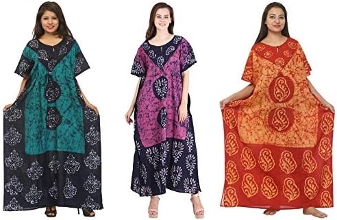 Odishabazaar Cotton Caftan/Kaftan Combo 3 Indian Cotton Batik Bohemian Long Dress (combo-101)