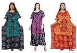 Odishabazaar Cotton Caftan/Kaftan Combo 3 Indian Cotton Batik Bohemian Long Dress (combo-101)