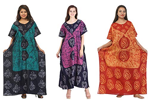Odishabazaar Cotton Caftan/Kaftan Combo 3 Indian Cotton Batik Bohemian Long Dress (Combo-101) #TOP30