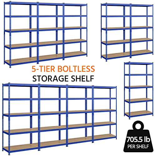 Topeakmart 2Pcs 5-Tier Utility Shelves, Metal Storage Shelves Garage Shelving Unit Adjustable Garage Storage Shelves Storage Racks Heavy Duty Shed Shelving- Blue, 35.5 X 17.5 X 72 Inch #TOP6