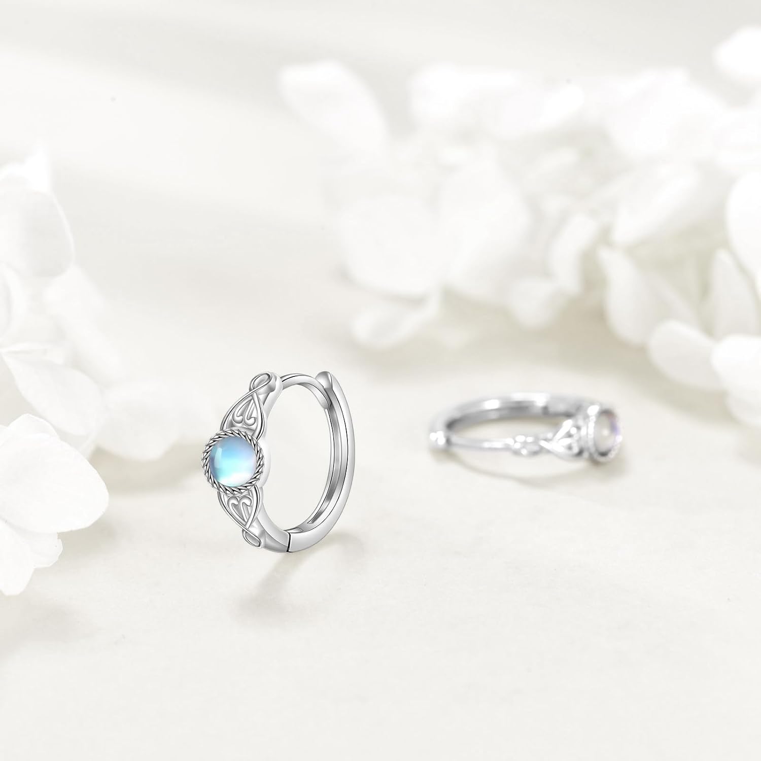 VONALA Vintage Moonstone Hoop Earrings for Women 925 Sterling Silver Heart Hoop Earrings Celtic Hoop Earrings for Her