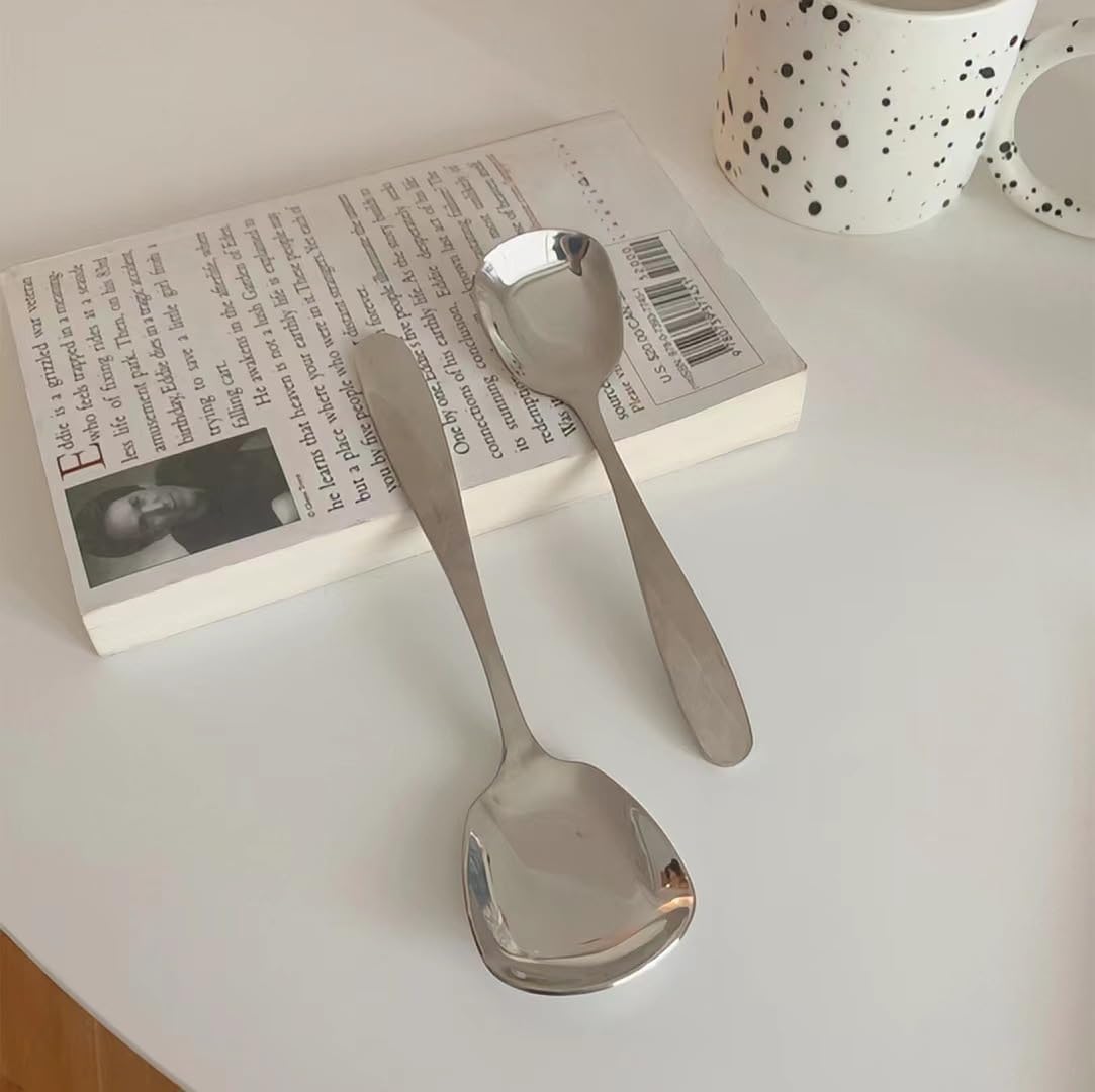 Silverware Flatware Set, 1/4/6/8/10 Pieces Stainless Steel Spoon Square Head Spoon Hot Pot Spoon Tableware Soup Spoon Household Rice Spoon(10Pcs)