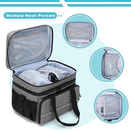 Image of CURMIO CPAP Travel Bag Storage Case Compatible with ResMed AirSense 11, AirSense 10, AirSense 10 Elite, AirStart 10, Philips Dreamstation, 3B Medical Luna G3, and XT Fit, Gray (Patented Design)