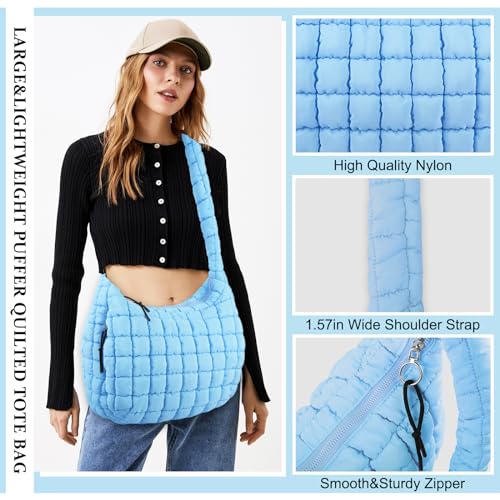 Image of Quilted Puffer Tote Bag Purse Puffy Crossbody Shoulder Bag,Lightweight Nylon Hobo Bag Puffer Carryall Bag for Women Girl