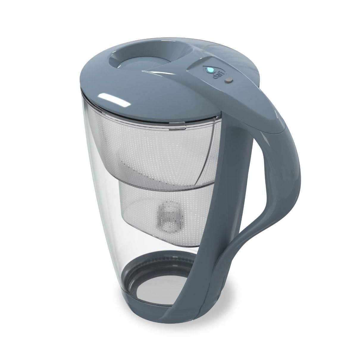 Dafi Jarra Filtradora de Agua de Cristal CRYSTAL Gris 2L - incl. Filtro de Agua UNIMAX, Sistema de Filtrado de Agua para Reducir la Cal, el Cloro, Sin BPA, Sensor LED - Jarra Filtrante de Agua