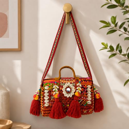 Image of MOMISY Handicraft Handmade Cotton Ethnic Rajasthani Embroidered Banjara Bags for Women Sling Clutch with Handle Purses for Ladies Girls