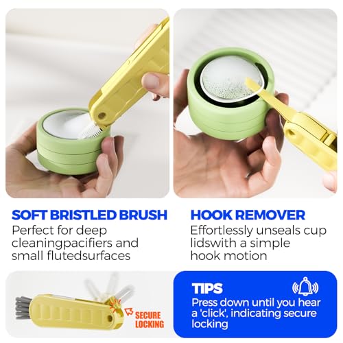 Image of Holikme 6 Pack 4 in 1 Cup Lid Cleaning Brush 3 Straws Bottle Brush,Yellow | 4 in 1 Cup Lid Cleaning Brush Multifunctional Bottle Brush, Silicone Cup Lid Gap Cleaner, Bristle Crevice Cleaning Brush