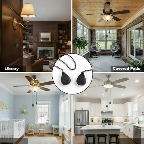 Image of Patelai 4 Pieces Ceiling Fan Pull Chain Extender Ornament 12 Inch Ceiling Pull Chain Extension Classic Drop Shaped Pendant Beaded Ball Cord for Fan light lamp decorative with Connector(Black)