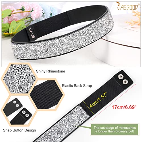 Jasgood Rhinestone Elastic Belt For Women,Stretchy Shiny Crystal Belt Bling Wide Waist Belt For Women Dress #TOP3