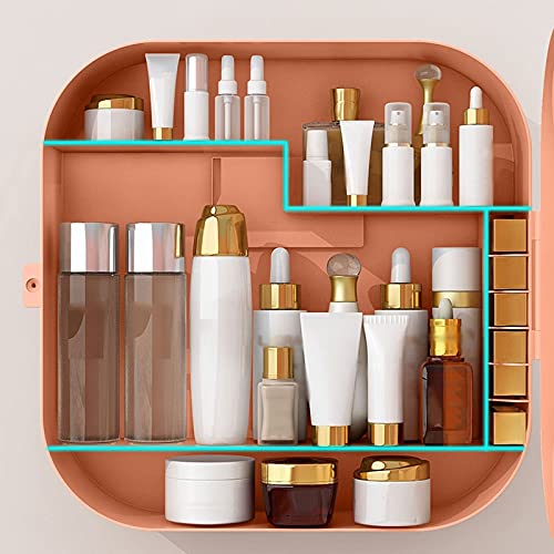 Caja para cosméticos, Caja de almacenamiento de cosméticos montada en la pared de plástico | Rosa: Organizador de cosméticos de pared for baño