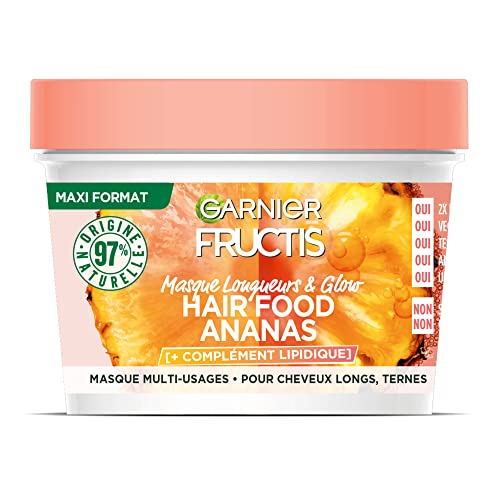 Garnier - Fructis Hair Food – Mascarilla 3 en 1 con piña – 97% fórmula vegana de origen natural – para cabello largo y oscuro – 350 ml