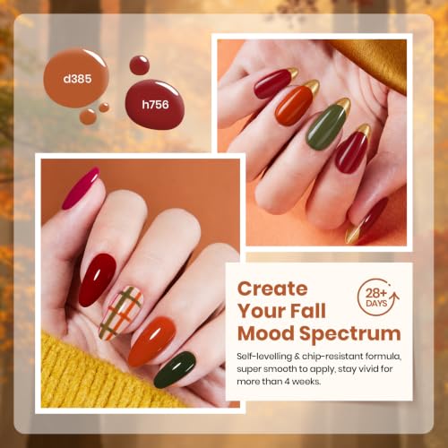 Image of Beetles Fall Gel Polish Set, Forest Glow Collection, 6 Colors | Red Orange Mustard Olive Green Gel Polish, Warm Earth Tone Soak Off UV LED Nail Gel for DIY Manicure