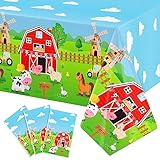 Syxdwz 3Pack Farm Tablecloth Farm Animal Birthday Party Supplies Barnyard Themed Party Decorations Farm Birthday Decorations Rectangular Disposable Plastic Table Cover 108 X 54 Inch