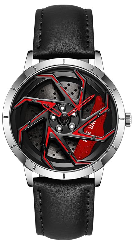 Image of FANMIS Men's Racing Car Wheel Watch 3D Spinning Dial Stainless Steel Watch | Creative 3D Spinning Car Quartz Large Skeleton Face and 30M Water Resistance Designed for Car Fans and Daily Wear.