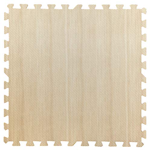 リファニ 大判 60cm 木目 ジョイントマット 8枚 防音 防水 EVA 床暖房対応 隙間が少なく掃除がしやすい大判 サイドバーツ付き ベビーマット おしゃれ リビング 可愛い 子供部屋 オフホワイト