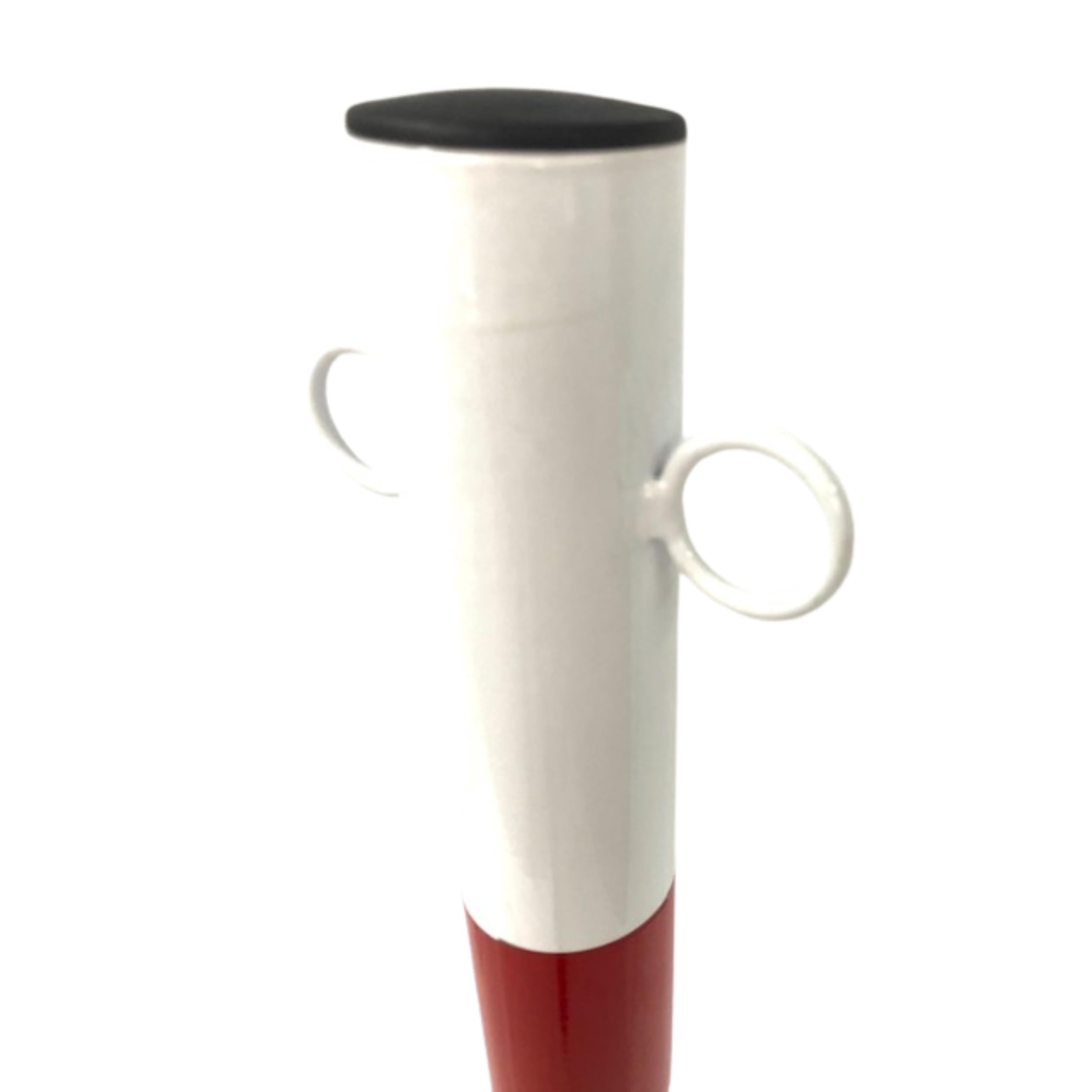 ANDRYS Paletto di Delimitazione Bianco e Rosso con Anelli 4,8x4,8x120cm | Paletto Segnaletico Pedonale in Ferro da Cementare, Dissuasore Parcheggio, Barriera Resistente, Adesivi Rossi Catarifrangenti