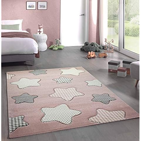 CARPETIA Alfombra Infantil Estrella Rosa Crema Gris 140x200 cm Cover