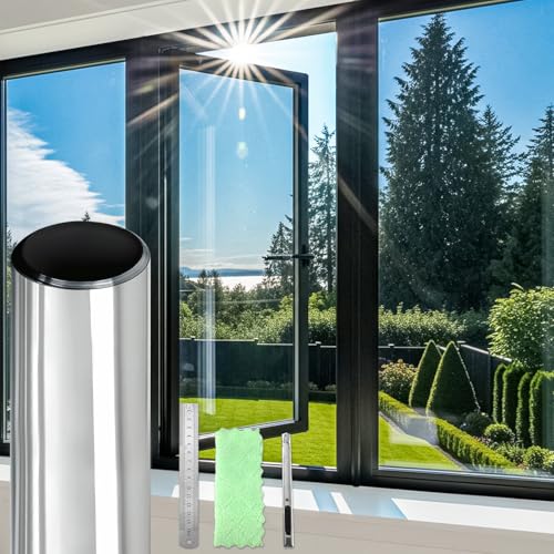 DIFIT One Way Window Film See Out Not in Privacy Films for Glass Windows Reflective Windows Film Anti-UV Anti-Glare Static Cling Window Tint for Home, Office（Silver-silver，30x200cm）