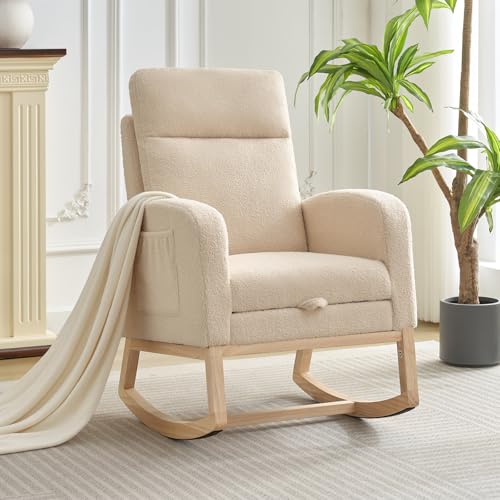 rocking chair nursery nursing rocking chairs with foot rest for mom nursery rocker glider chair with high backrest for living room bedroom upholstered lounge chair with solid wood base for relaxin