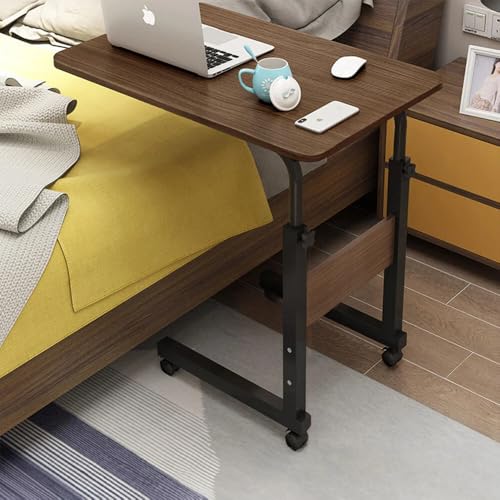 Homivion Adjustable Overbed Table with Wheels Mobile Laptop Desk for Bed Sofa & Couch Rolling Side Table for Home Office