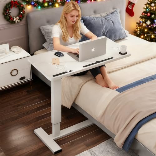 BeGyoku Overbed Table,Hospital Bed Table,Pneumatic Bed Tables Adjustable Over The Bed with Hidden...
