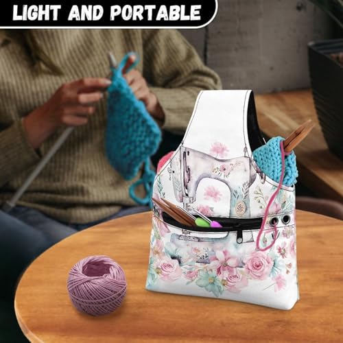 Image of KUIFORTI Yarn Bag Crochet Bag Organizer, Canvas Tote Yarn Storage Knitting Bag for Crocheting, Travel Crochet Bags and Totes, Crochet Accessories, Sewing Machine Flower Design, Small Size