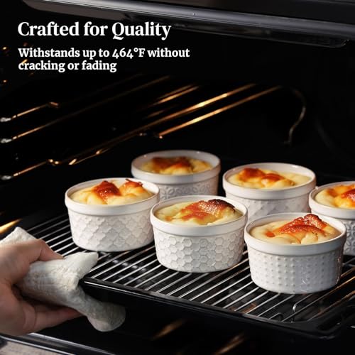 Dowan Ramekins 4 oz Oven Safe Set of 6, Arctic White Porcelain Baking Bowls and Ceramic Condiment Cups for Creme Brulee, Souffle, Pudding, Custard, Dipping Sauce and Small Charcuterie Boards - Image 5