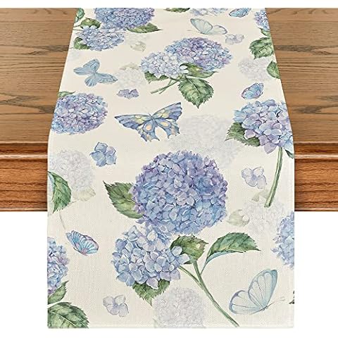 Artoid Mode Flores Hortensia Mariposa Camino de Mesa Cover