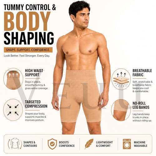 Image of Men's High Waist Tummy Control Shapewear Men's Compression Shapewear Trunk Comfortable Stretchy Body Shaper Tummy Tucker Breathable Support Underwear for Gym Office