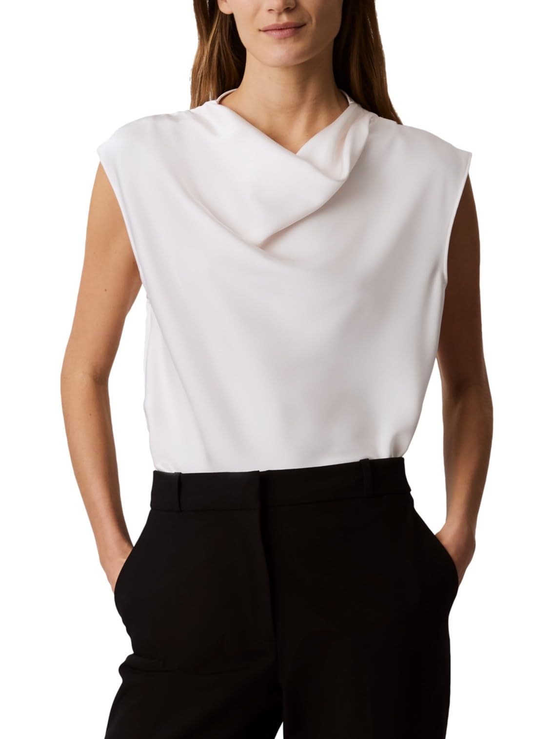 Calvin Klein Women's Satin Cowl Neck Blouse, Sea Salt, S