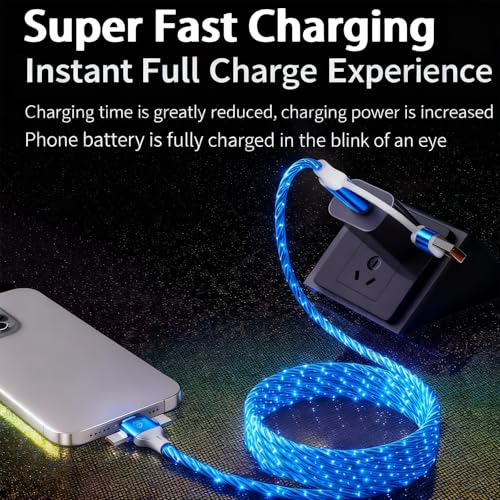 Image of AYI Blue Starry Sky USB Charging Cable Cross Edition, 6-in-1 Multi Charger Cord 39in, Glowing LED Data Sync Wire, Tangle-Free PVC, Smart Trickle Charge Chip, Compatible with Virtually All Devices.