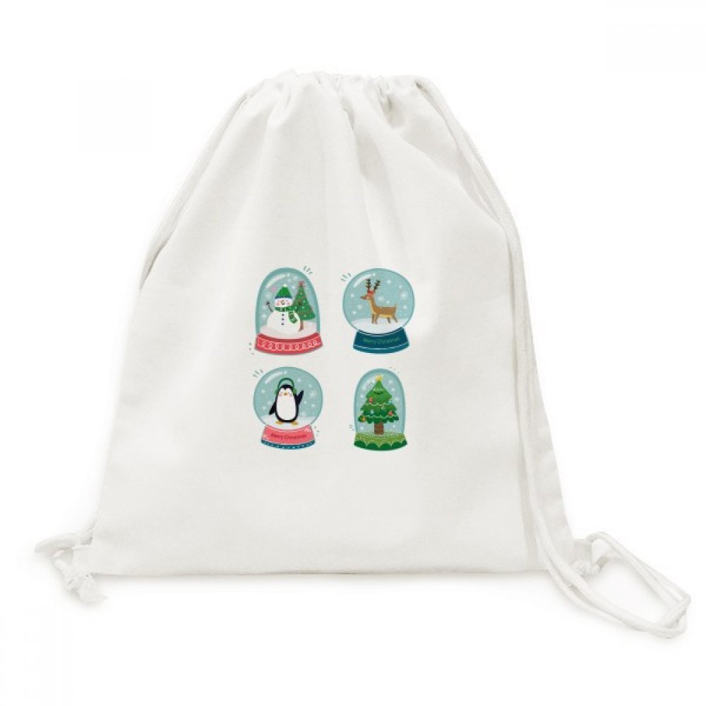 Toile Drawstring Backpack robuste avec imprimé festif de Noël - 5