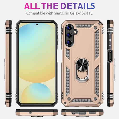 Image of for Samsung Galaxy S24 FE Case with Screen Protector, Military Grade Rugged Shockproof Galaxy S24 FE 5G Heavy Duty Protective Cover for Samsung S24 FE Magnetic Ring Kickstand Phone Case (Gold)
