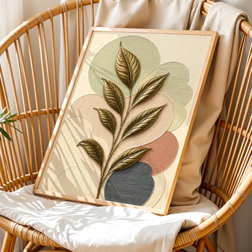 Image of NoWorries 3D Botanical Leaf Wall Painting with Frame Set of 1 | Premium Textured Gold Leaf Artwork, Modern Abstract Nature Wall Decor for Living Room, Bedroom, Office and Home Decoration (3d Art-1,17x25inch)