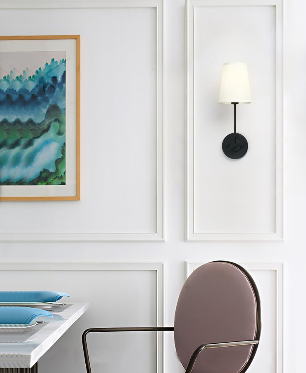 Yosoan Wandlampe Beige Trichter Stoffschirme Wandleuchte Einfache Moderne Mode Kreative Wandleuchte mit Stoffschirme (2 Stücke Schwarz Farbe)