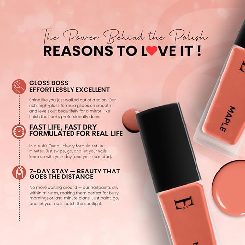Image of MAPLE Vegan Nail Polish Warm Medium Brown Color | Long Lasting Chip Resistant Formula | Quick Dry Glossy Finish | Non Toxic & Cruelty Free Nail Paint for Women | 10 ml