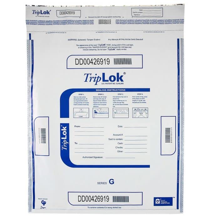 ControlTek TripLok 19" x 24", White, 50 Bags Tamper-Evident Deposit Bags for Cash Handling & Valuables, Moisture, Heat and Cold Sensitive Ink,