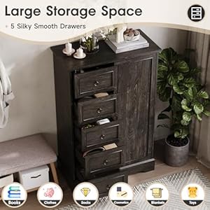 Vabches farmhouse dresser storage cabinet chest of drawer for bedroom 5 drawer dresser with sliding barn door 48 tall wood rustic dresser for bedroom living room entryway hallway dark oak  urban country home decor