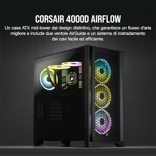 Corsair 4000D Airflow Case ATX Mid-Tower con Vetro Temperato, Pannello Anteriore a Flusso d'aria Elevato, Laterale , Ampio Spazio Interno, Due 120 mm Ventole Incluse, Nero - Immagine 2
