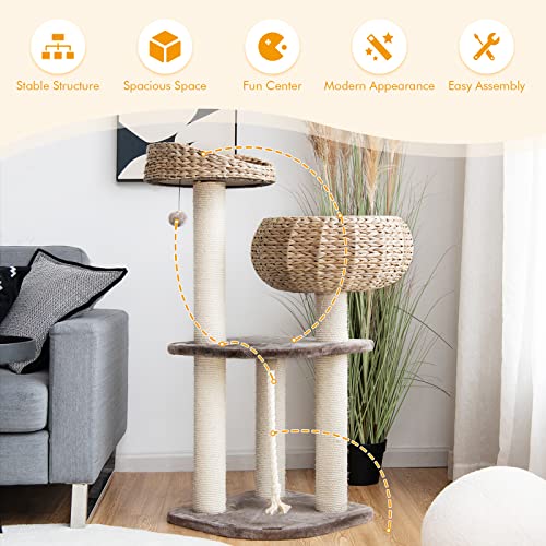 Árbol para gatos DREAMADE 41 pulgadas de mimbre miniatura 4