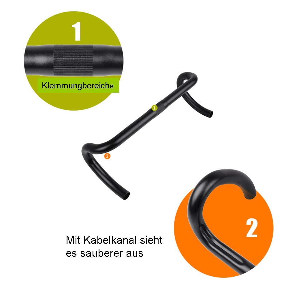 Ergo Alu Rennrad Lenker 25,4mm x 420mm Road Race Fahrradlenker T6061 302g Black Sport & Freizeit