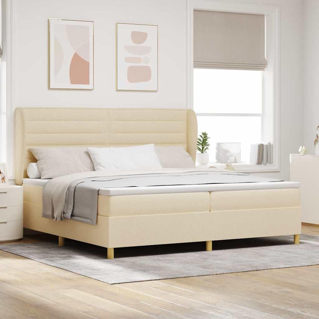 Lit à Ressorts avec Matelas Crème 200 x 200 cm Tissu,Meubles,Lits & Accessoires,Lits & Cadres de lit,96.03 kg-3340716