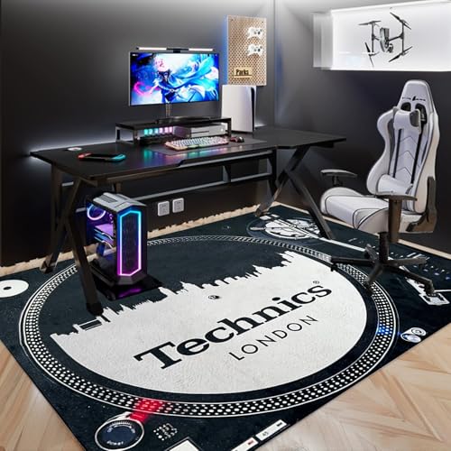 USTIDE Grand tapis de sol antidérapant et lavable pour salle de musique, salle de sport, style vintage, rock punk, impression disque 3D, blanc, 120 x 180 cm
