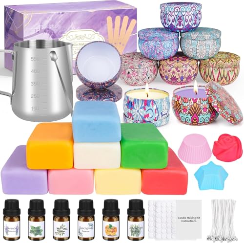 Kerzen Selber Machen Set DIY Kerzenherstellung Kit für Erwachsene Anfänger DIY Duftkerzen Geschenkset Kerzen Gießen Set mit Sojawachs 6 Ätherische Öle Kerzenset Geschenke für Frauen Weihnachten