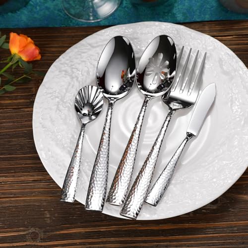 Keawell Premium Louis Hammered Serving Spoons, 18/10 Stainless Steel, Fine Spoon Set With Squared Edge thumb #3