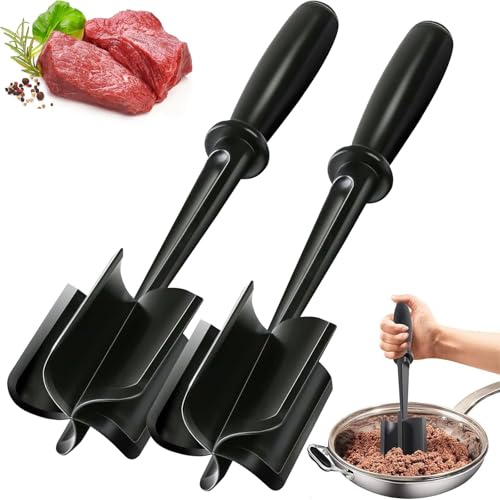 Meat Chopper,Ground Beef Masher with 5-Blade Head,Meat Chopper for Cooking,Mince Mashe,Ground Beef Tool,Versatile Kitchen Tool for Mince Mashe(2, Black)