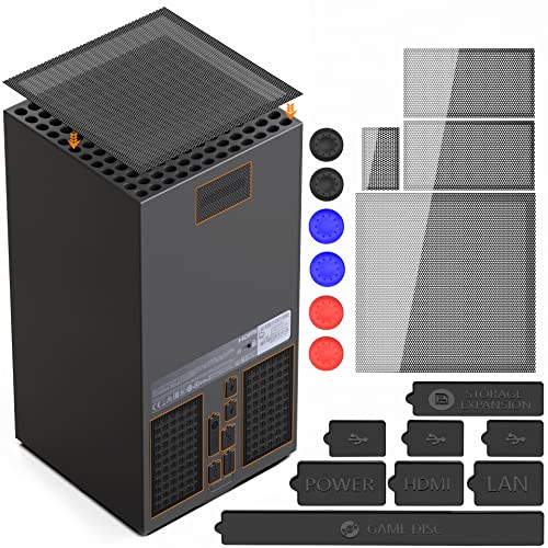 Dust Cover Compatible with Xbox Series X, Dust Filter Kit Compatible with Xbox Series X, Include 8 Silicone Series X Dust Plugs and 2 PVC Series X Mesh Filter Covers with with 6 Thumb Grip Caps
